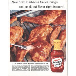 1961 Kraft Barbecue Sauce Vintage Print Ad BBQ Grilling Chicken Leg Quarters 60s